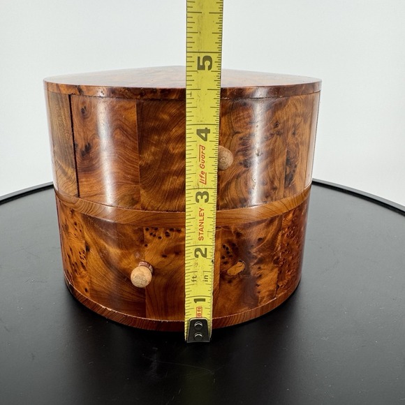 Morocco Jewellery Box Thuya Wood Aromatic Marquetry 2 Drawer Cylinder Drum Heavy - Picture 7 of 14